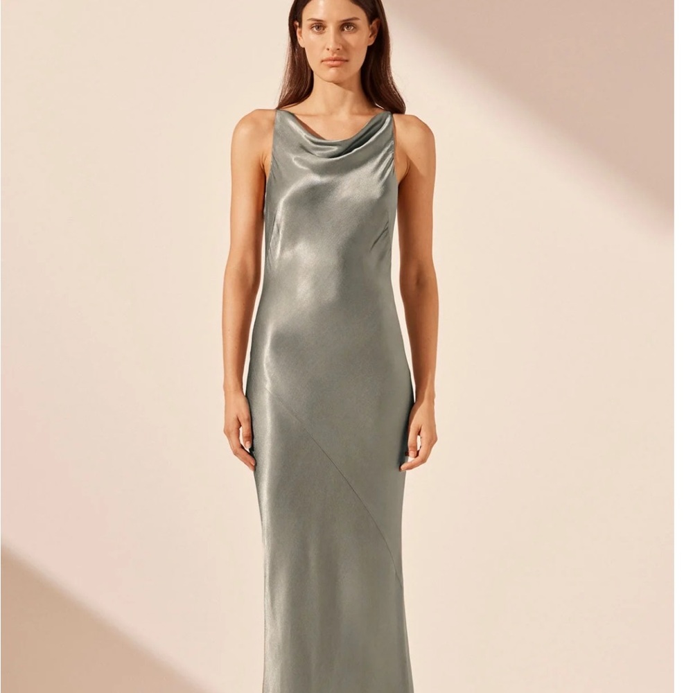 Shona Joy La Lune High Neck Cowl Silk Maxi Dress - Sage